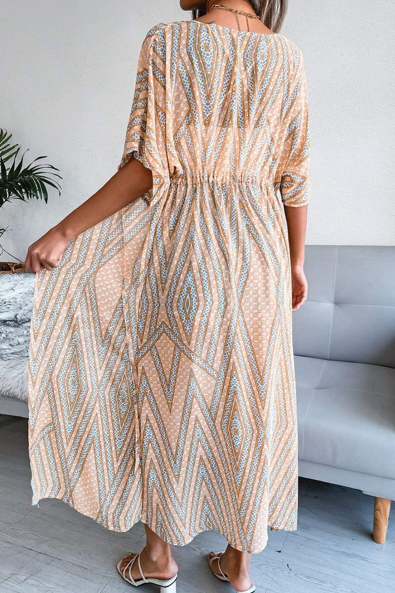 Vestidos casuales con falda y cuello tipo cárdigan con abertura y estampado (3 colores)