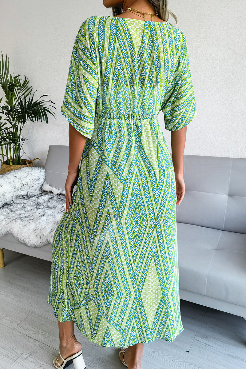 Vestidos casuales con falda y cuello tipo cárdigan con abertura y estampado (3 colores)