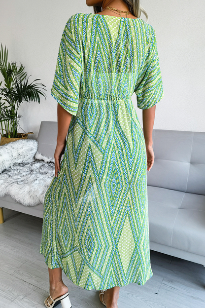 Vestidos casuales con falda y cuello tipo cárdigan con abertura y estampado (3 colores)