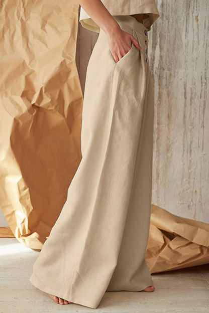 Casual Solid Split Joint Loose Mid Waist Wide Leg Solid Color Bottoms(3 colors)