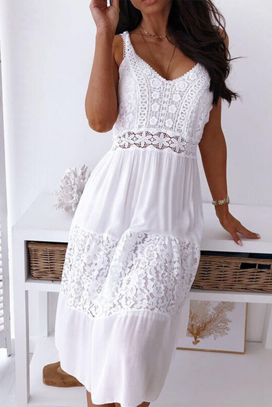 Vestidos sexis de encaje liso con tirantes finos y falda pastel