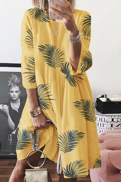 Vestidos casuales de falda pastel con cuello redondo y abertura en la parte superior (4 colores)