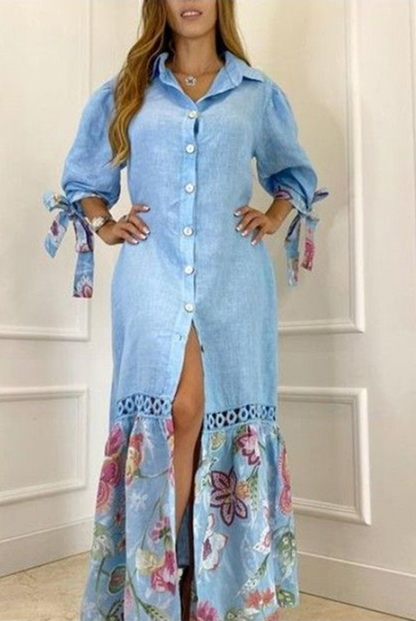 Vestido camisero informal con cuello vuelto y estampado de patchwork (5 colores)