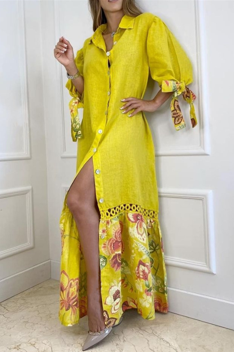 Vestido camisero informal con cuello vuelto y estampado de patchwork (5 colores)