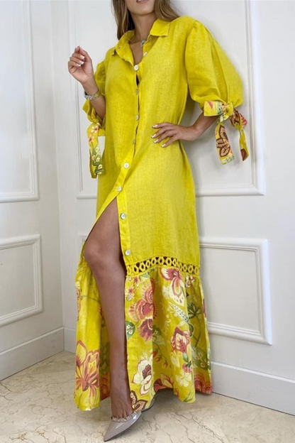 Vestido camisero informal con cuello vuelto y estampado de patchwork (5 colores)