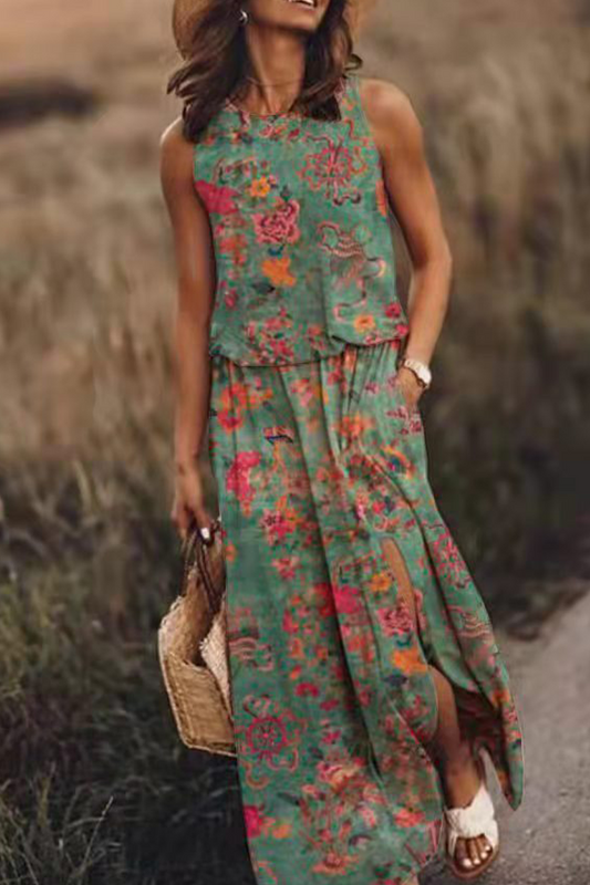 Vestidos rectos con cuello redondo y estampado de patchwork de moda