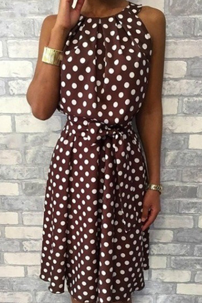 Casual Dot Split Joint Halter Waist Skirt Dresses(6 colors)