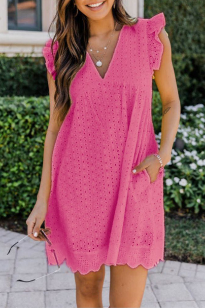 Fashion Solid Lace V Neck Cake Skirt Dresses