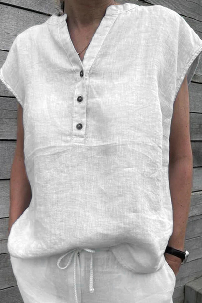 Camisetas de cuello en V con parches lisos de moda (5 colores)