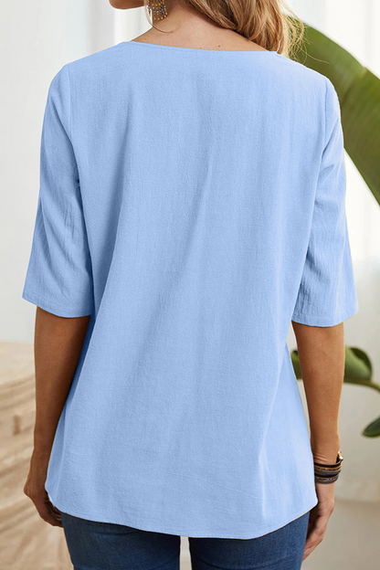 Camisetas casuales lisas con cuello redondo y abertura (6 colores)