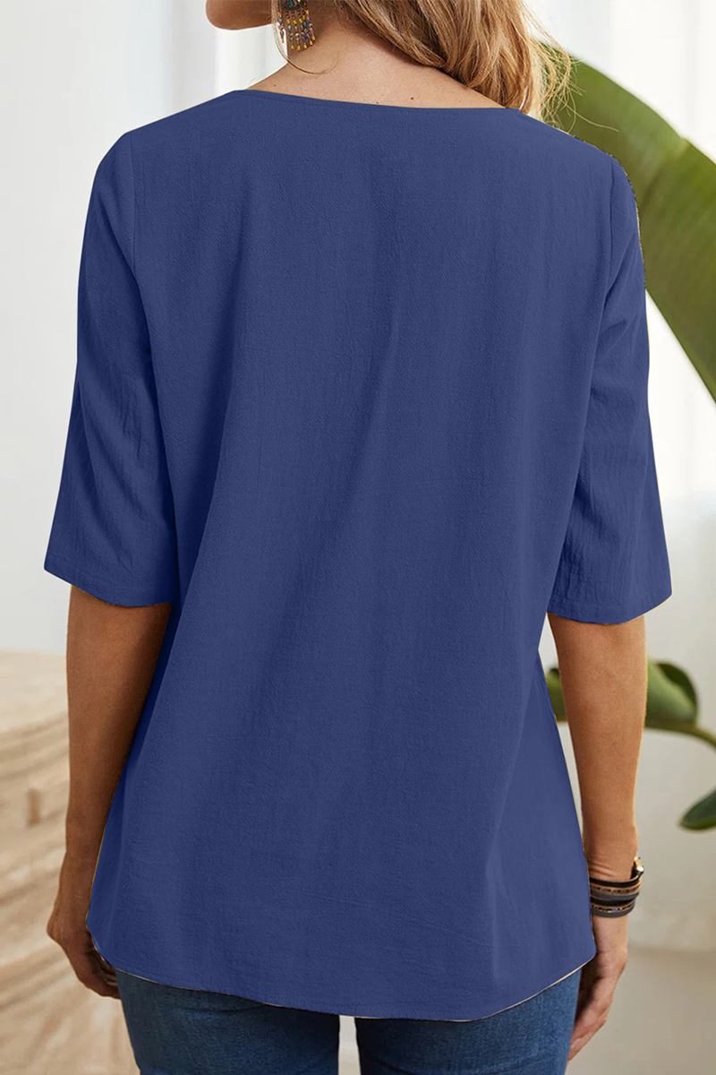 Camisetas casuales lisas con cuello redondo y abertura (6 colores)