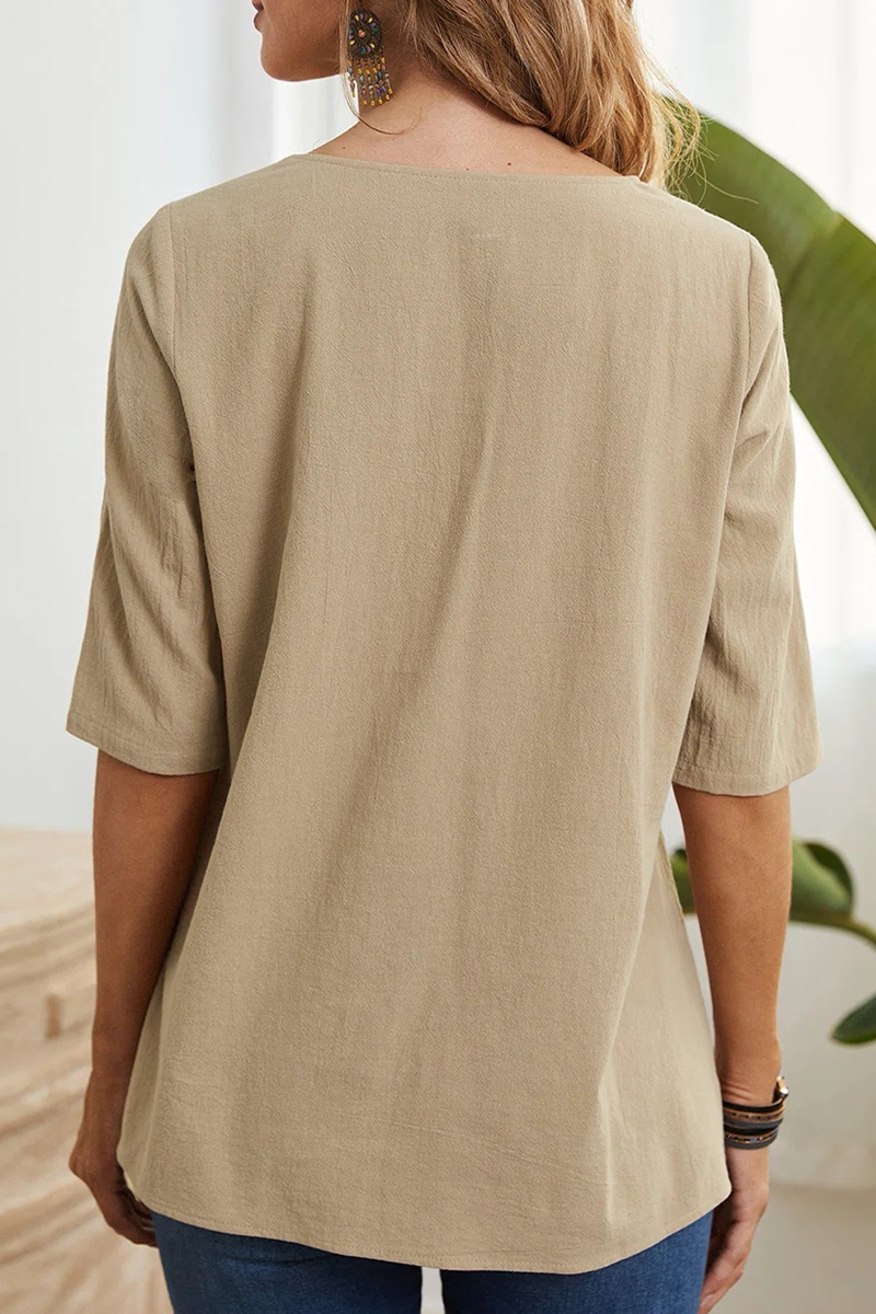 Camisetas casuales lisas con cuello redondo y abertura (6 colores)