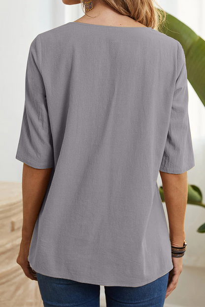 Camisetas casuales lisas con cuello redondo y abertura (6 colores)