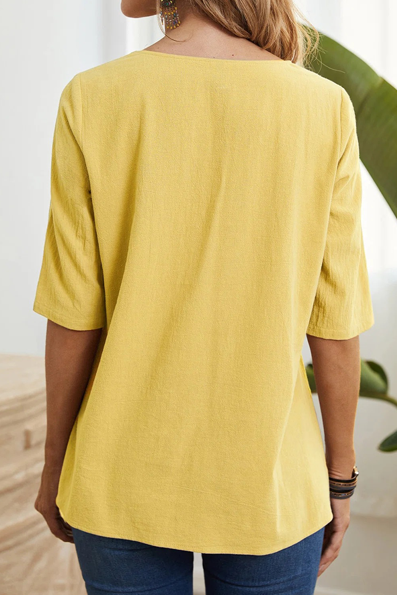 Camisetas casuales lisas con cuello redondo y abertura (6 colores)