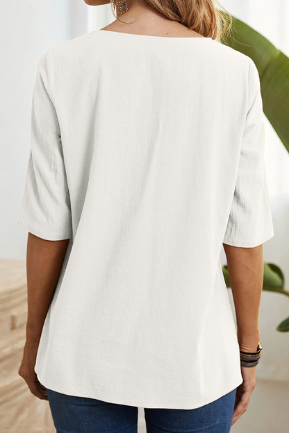 Camisetas casuales lisas con cuello redondo y abertura (6 colores)