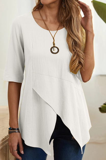 Camisetas casuales lisas con cuello redondo y abertura (6 colores)