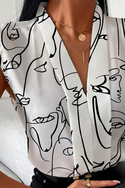 Fashion Print Turndown Collar Tops(3 Colors)