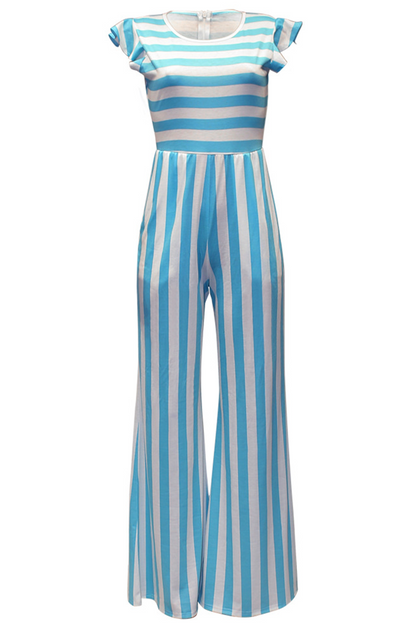 Fashion Striped Flounce Half A Turtleneck Straight Jumpsuits(3 colors)