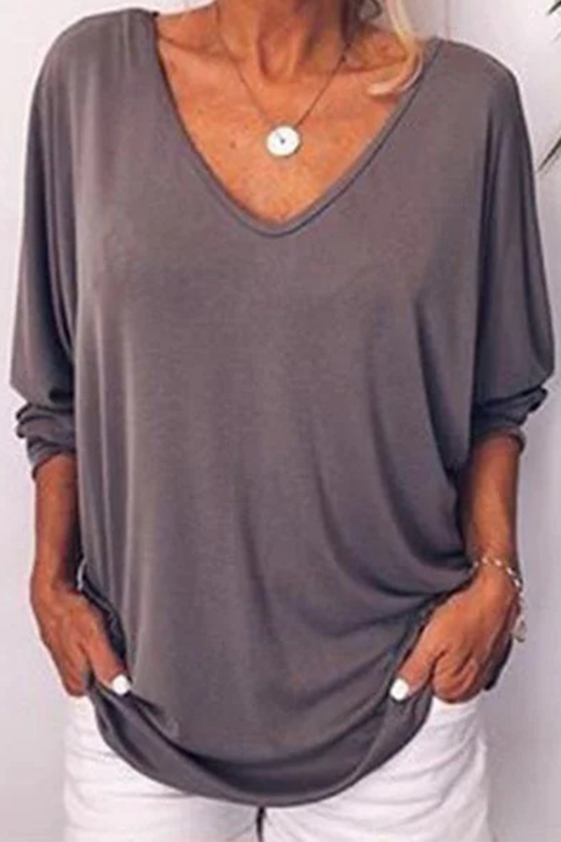 Camisetas casuales con cuello en V y hebilla sólida (5 colores)