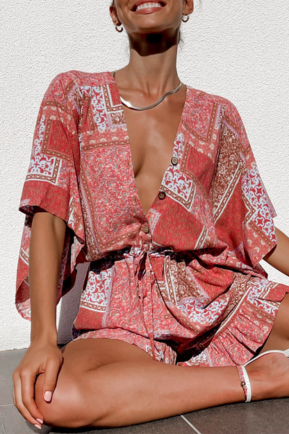 Monos rectos con cuello en V y estampado de patchwork de moda (7 colores)