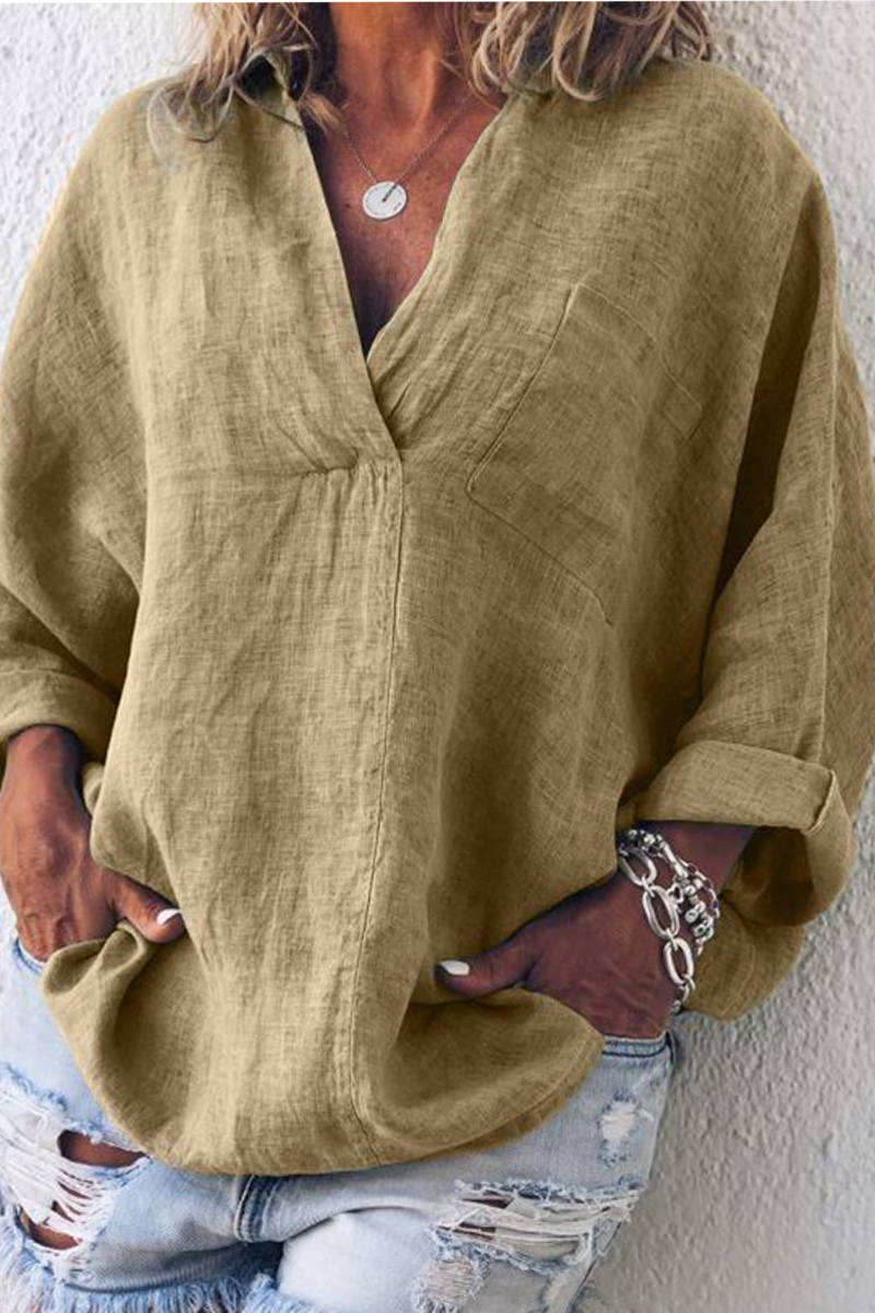 Tops casuales de cuello vuelto con parches sólidos (5 colores)