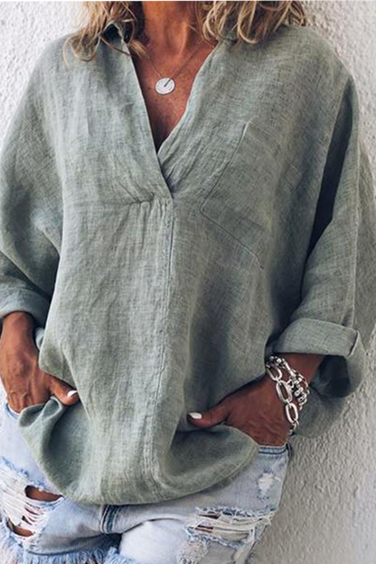 Tops casuales de cuello vuelto con parches sólidos (5 colores)