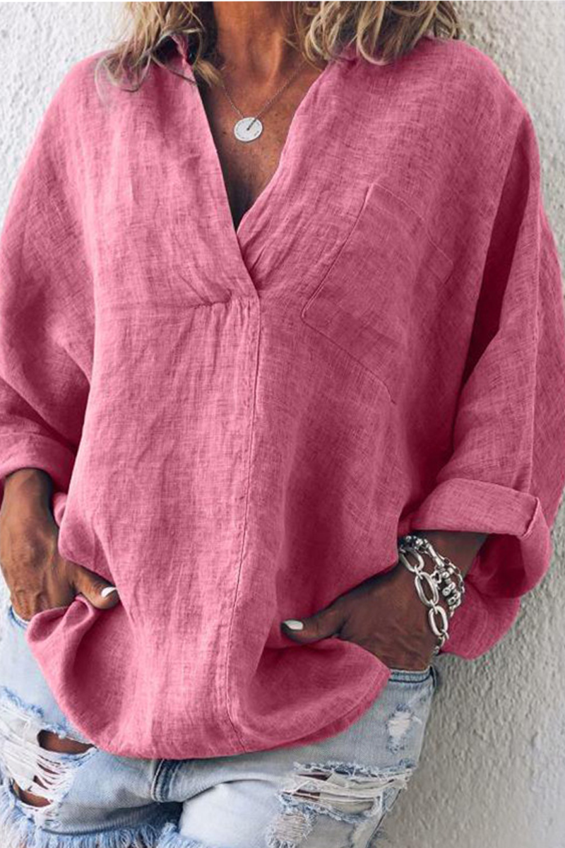 Tops casuales de cuello vuelto con parches sólidos (5 colores)