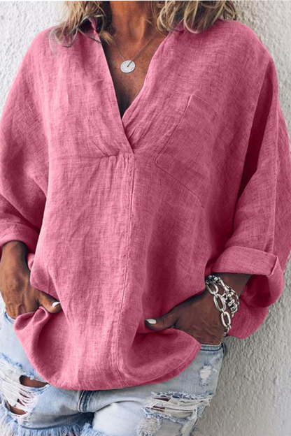 Tops casuales de cuello vuelto con parches sólidos (5 colores)