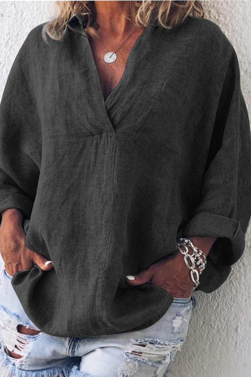 Tops casuales de cuello vuelto con parches sólidos (5 colores)