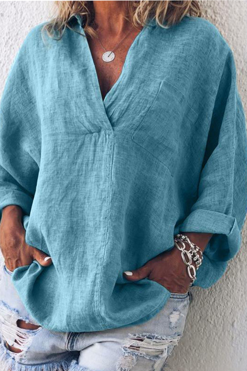 Tops casuales de cuello vuelto con parches sólidos (5 colores)