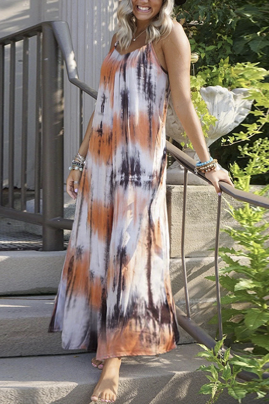 Vestidos rectos casuales con tirantes finos y efecto tie-dye de patchwork (7 colores)