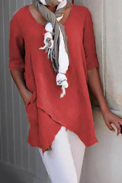 Camisetas casuales de cuello redondo con parches lisos (6 colores)