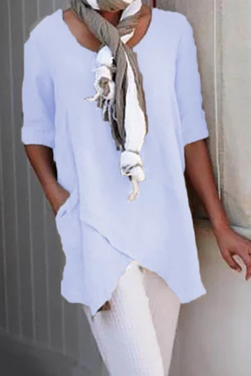 Camisetas casuales de cuello redondo con parches lisos (6 colores)