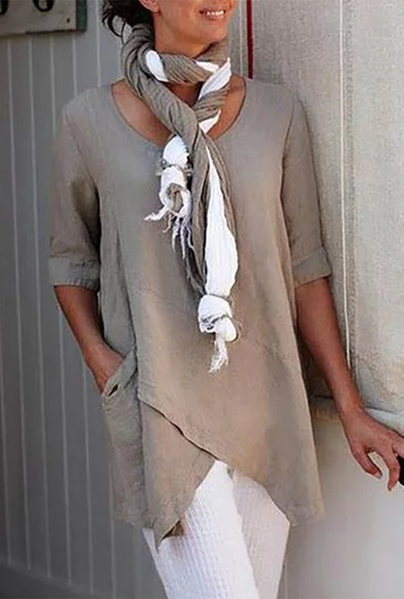 Camisetas casuales de cuello redondo con parches lisos (6 colores)