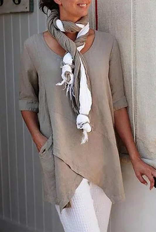 Camisetas casuales de cuello redondo con parches lisos (6 colores)