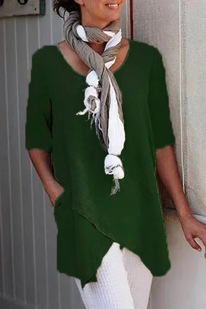 Camisetas casuales de cuello redondo con parches lisos (6 colores)