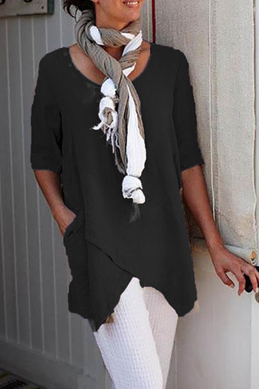 Camisetas casuales de cuello redondo con parches lisos (6 colores)