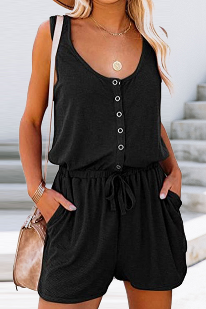 Monos casuales rectos con cuello en U y parches sólidos (6 colores)