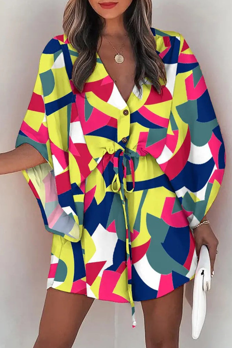 Vestidos casuales de moda con cuello en V y estampado de patchwork (12 colores)