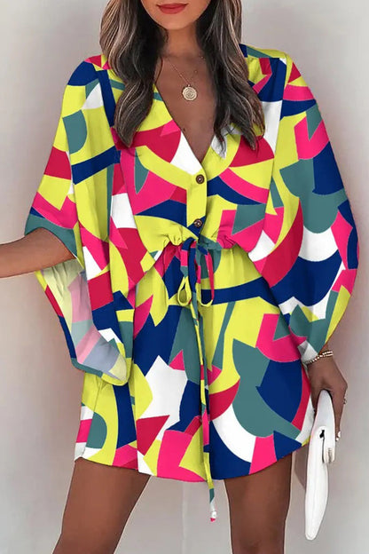 Vestidos casuales de moda con cuello en V y estampado de patchwork (12 colores)