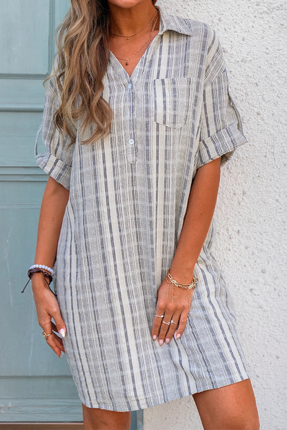 Vestido camisero informal con cuello vuelto y estampado de patchwork (3 colores)