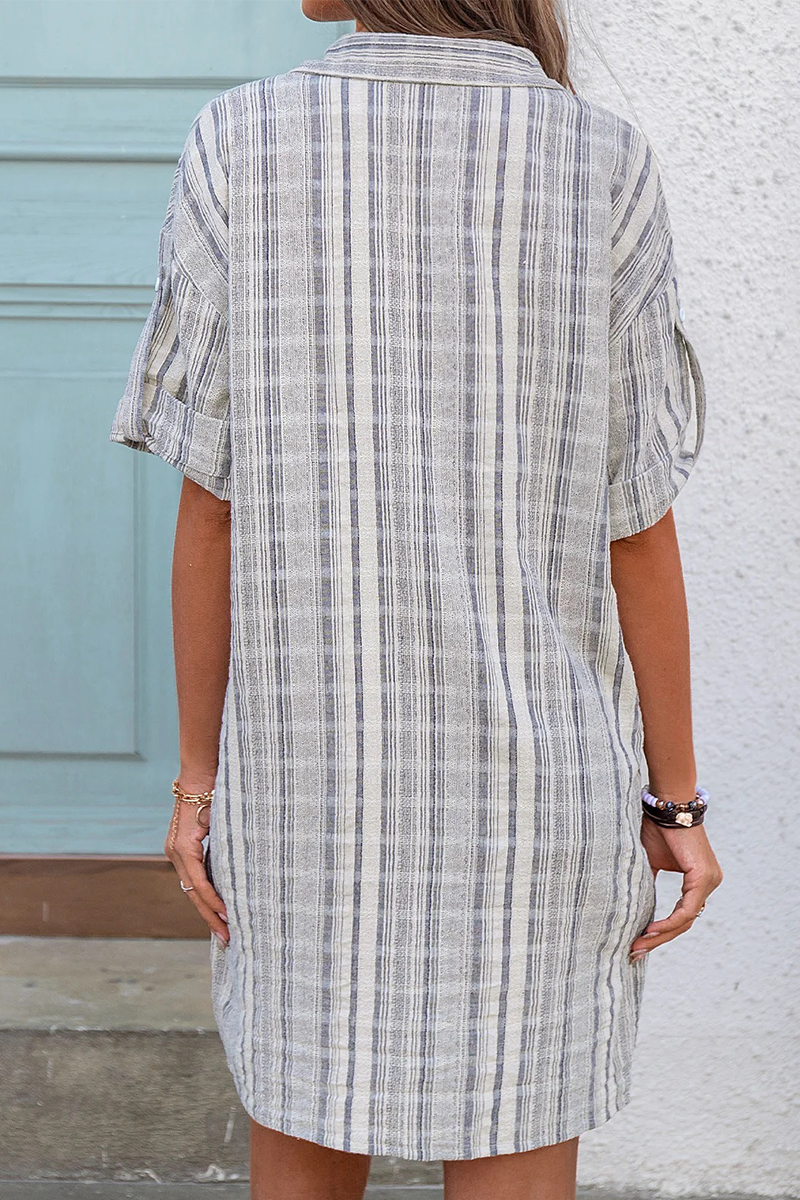 Vestido camisero informal con cuello vuelto y estampado de patchwork (3 colores)