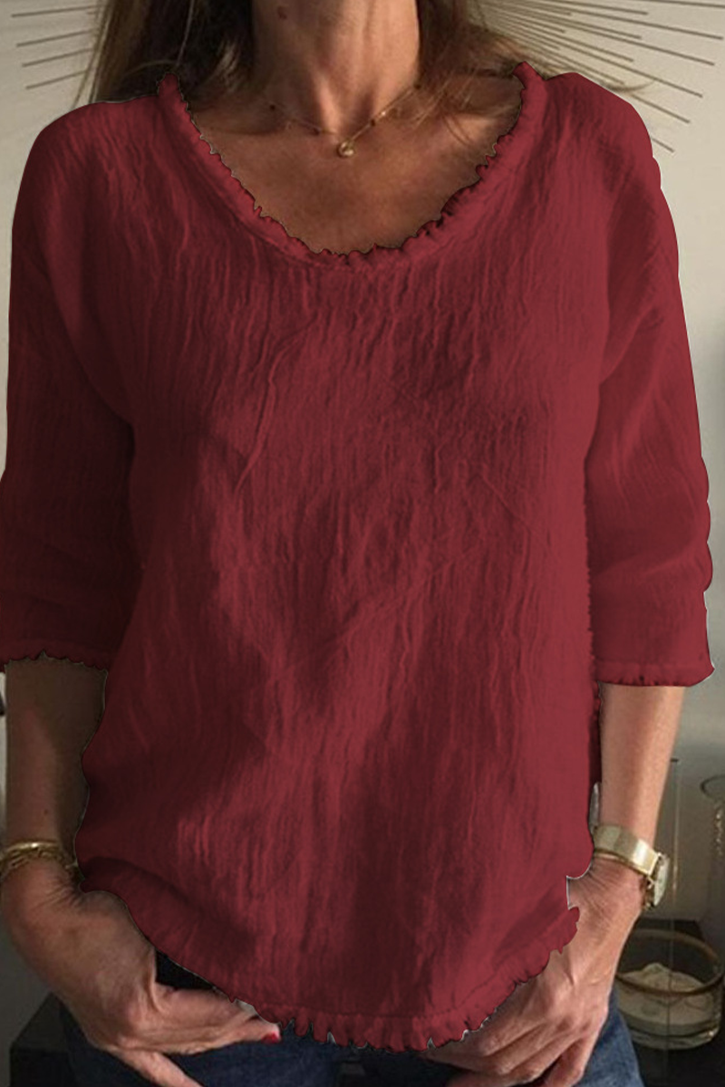 Casual Solid Patchwork U Neck Tops(4 Colors)