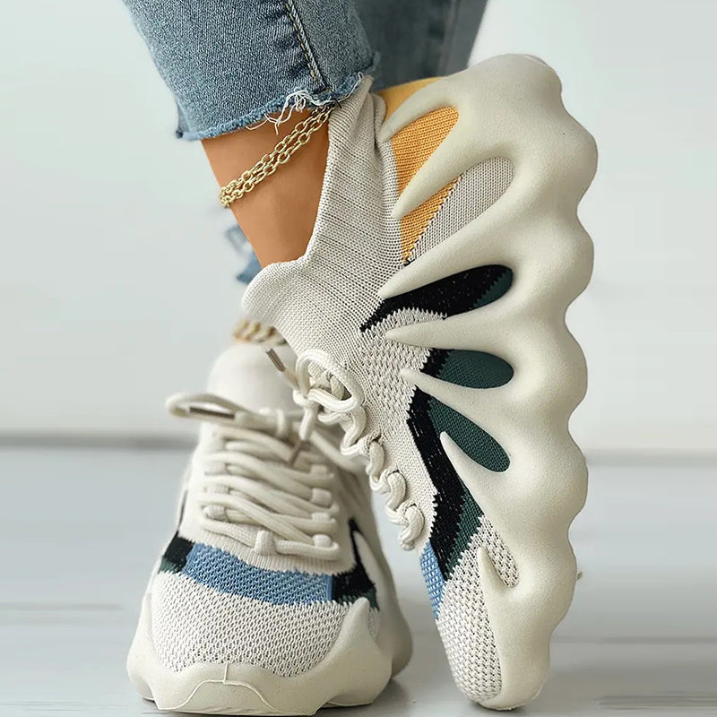 Zapatillas deportivas de moda informales con diseño de parches y diseño redondo para correr