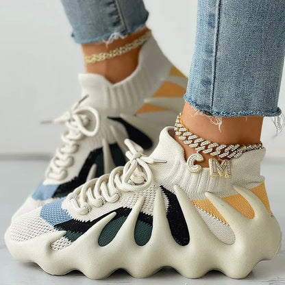 Zapatillas deportivas de moda informales con diseño de parches y diseño redondo para correr