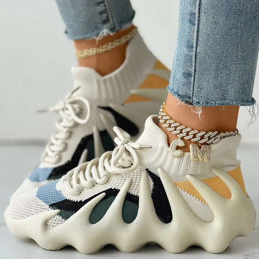 Zapatillas deportivas de moda informales con diseño de parches y diseño redondo para correr