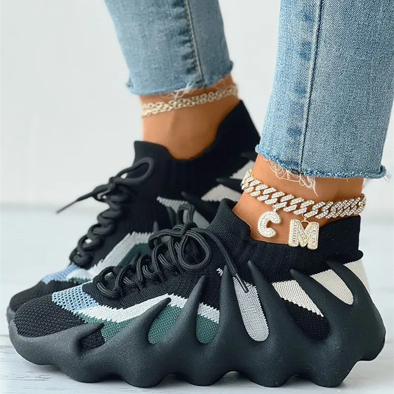 Zapatillas deportivas de moda informales con diseño de parches y diseño redondo para correr