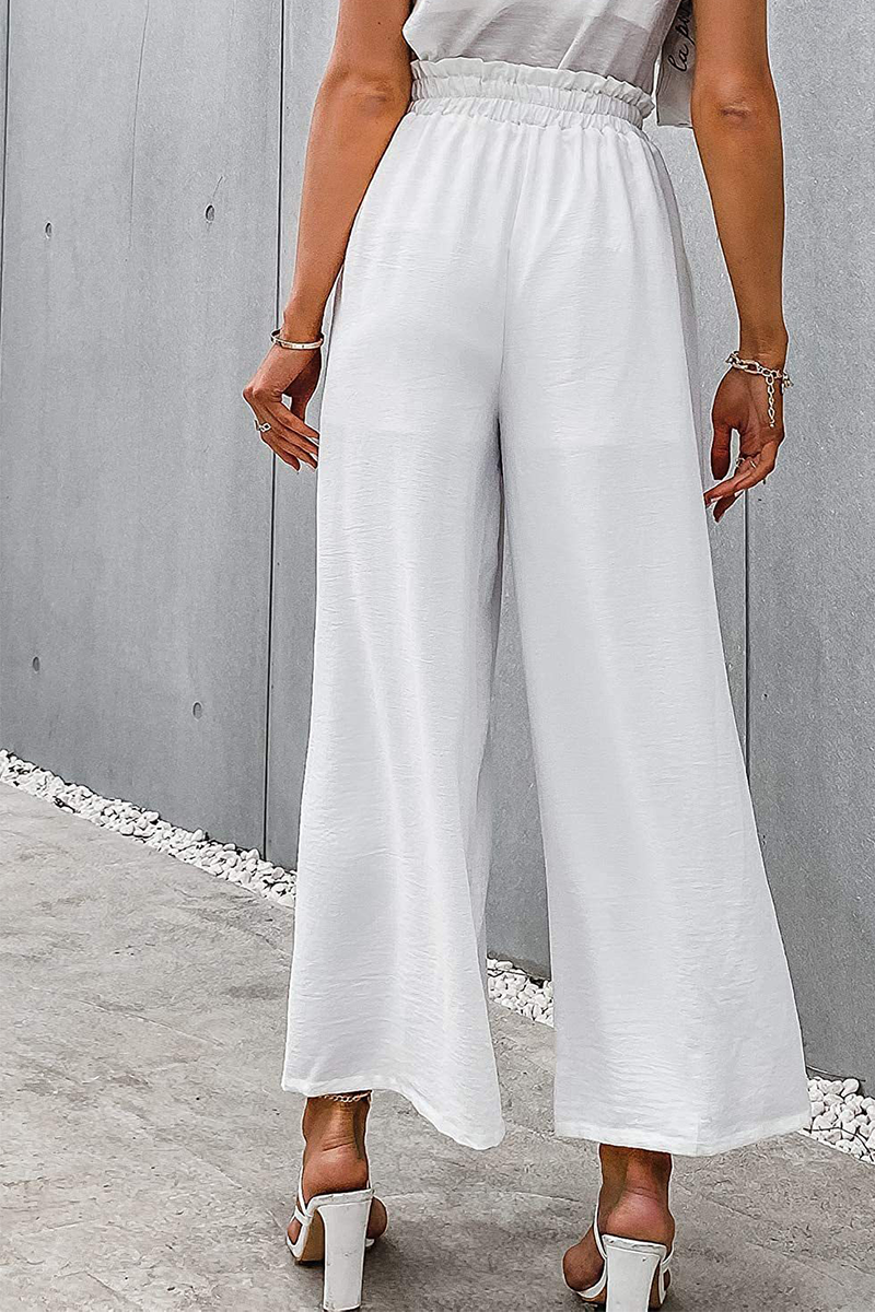 Casual Solid Patchwork Loose High Waist Wide Leg Solid Color Bottoms(10 Colors)