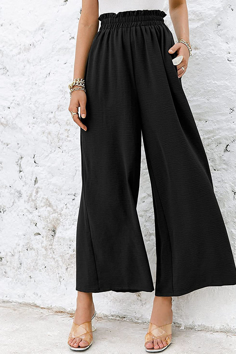 Casual Solid Patchwork Loose High Waist Wide Leg Solid Color Bottoms(10 Colors)