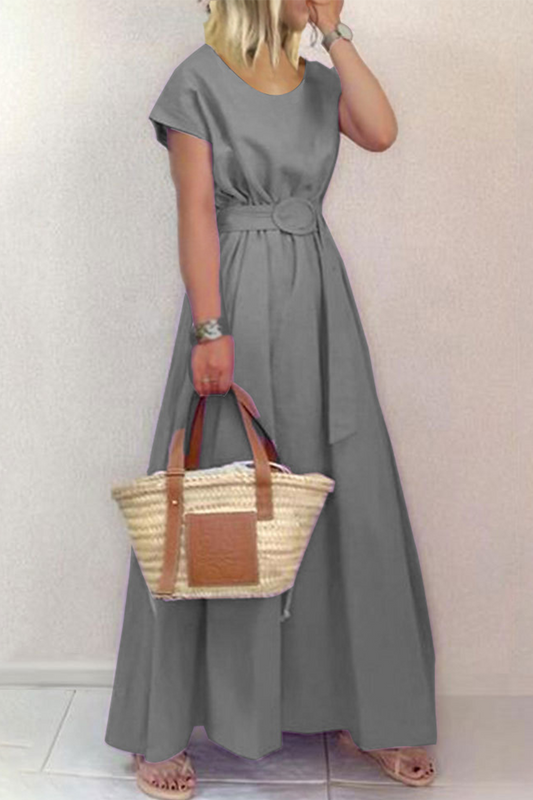 Vestidos de falda con cintura de cuello redondo y patchwork sólido de moda